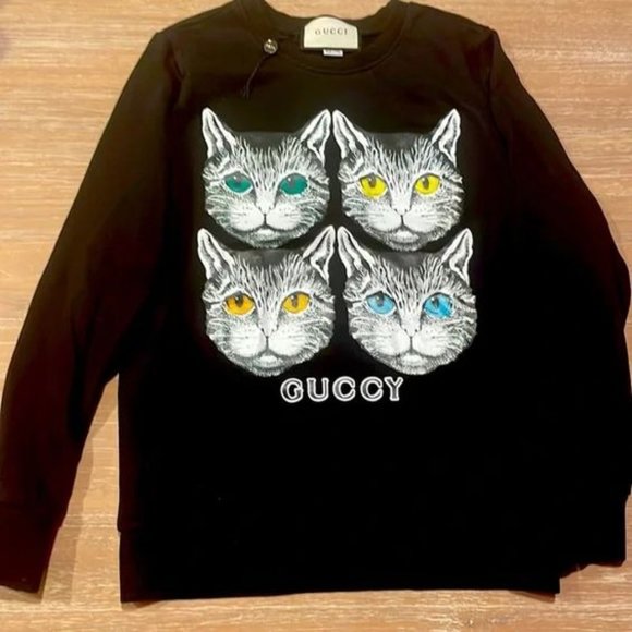 Gucci Tops Gucci Cats Black Sweater Sweatshirt M Poshmark